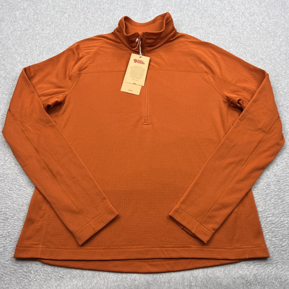 NEW Fjallraven Abisko Lite Fleece Womens XL Orange Half Zip Grid Pullover 87141